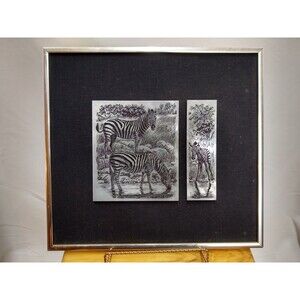 Philip Scott Studios Art Etched Zebra Metal Print on Canvas Frame